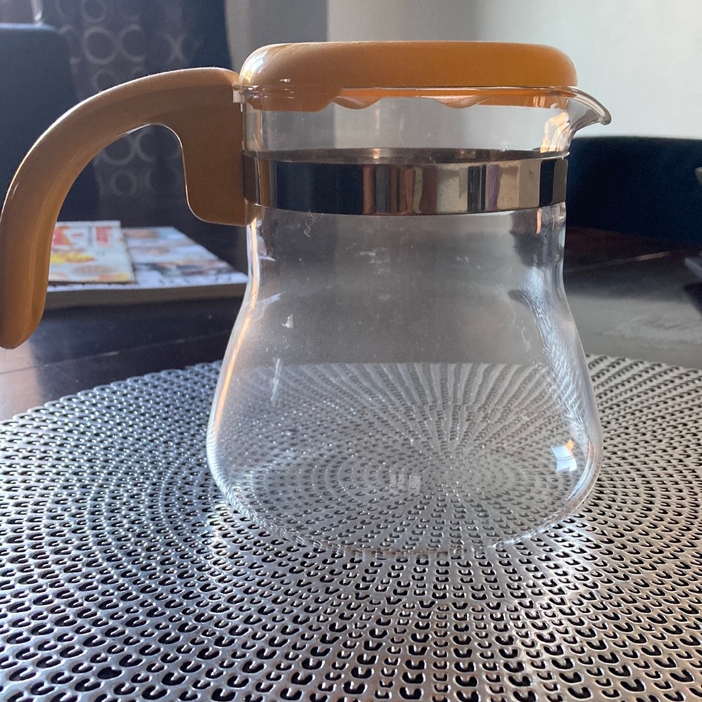 Vintage Pyrex Clear Glass Coffee Carafe with Yellow Handle